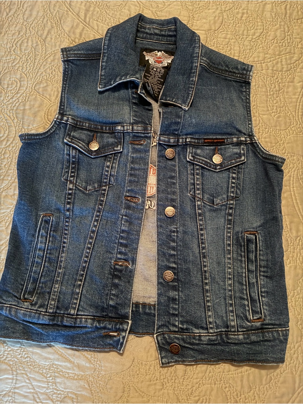 Harley-Davidson Denim Vest Moto Boho Y2K Biker Sturgis 2008 Embroidered Patch, M - Picture 13 of 16